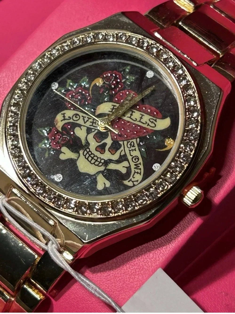 Ed Hardy Love Kills Slowly Ladies' Watch - Goldtone- New In Box W/tags Rare